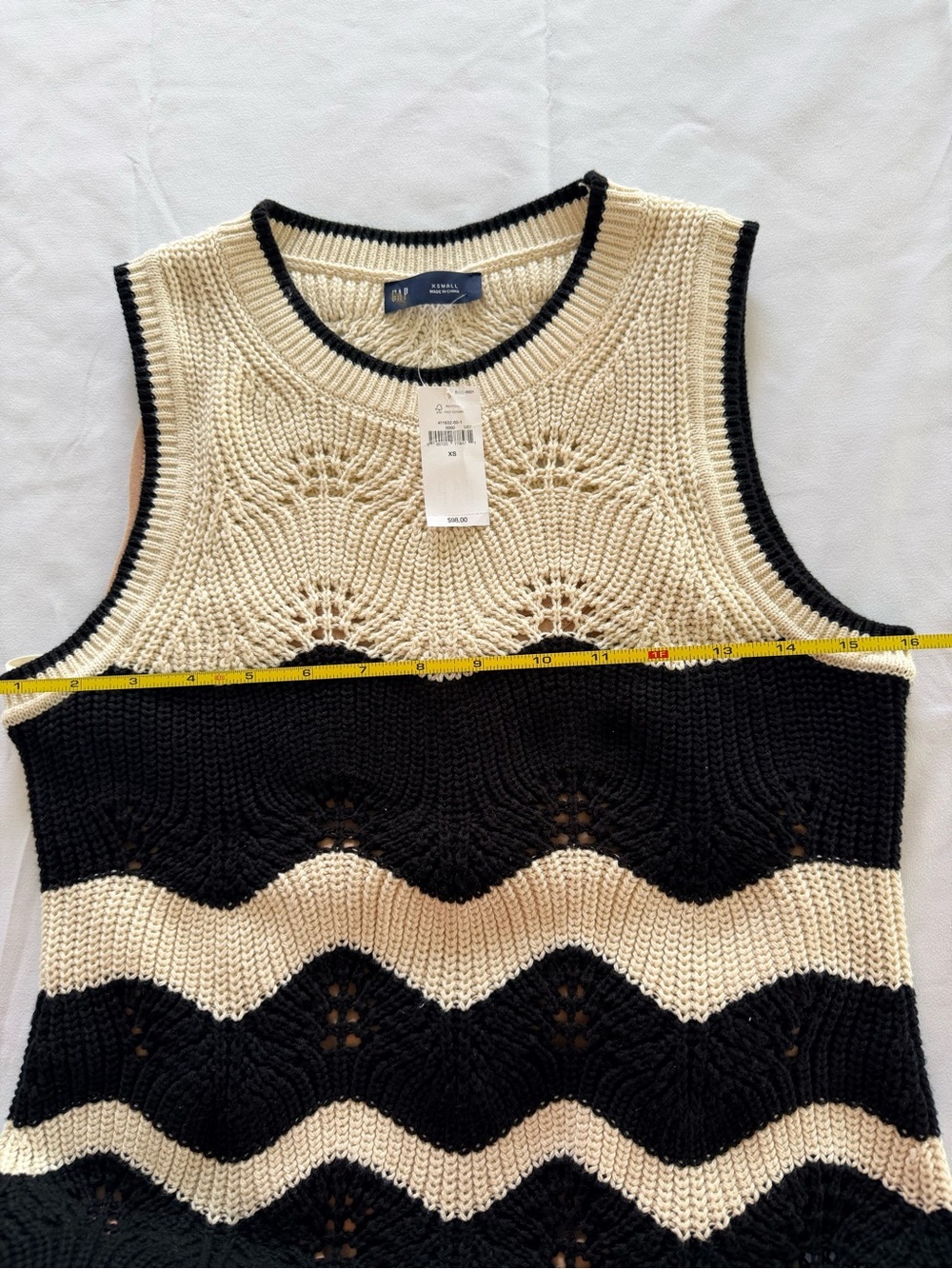 NWT GAP Black and Cream Wave Knit Midi Dress - Picture 10 of 11